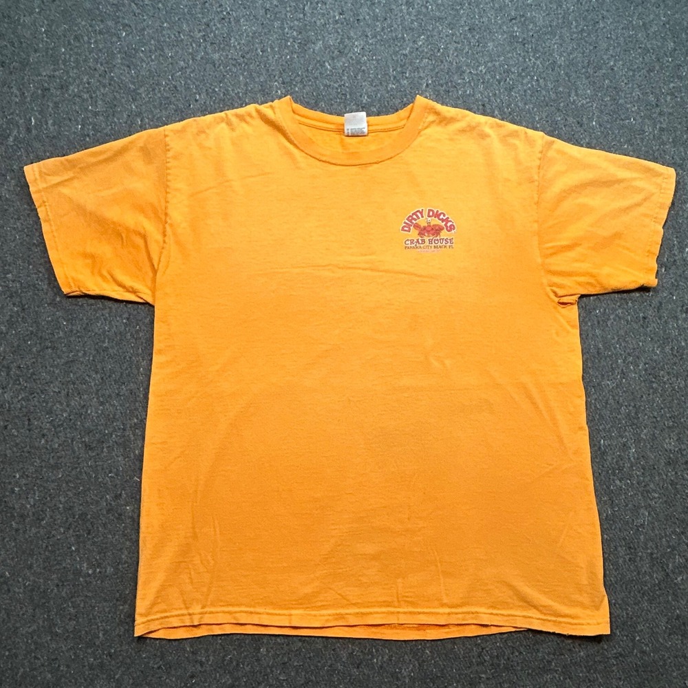 Dirty Dicks Crab House Shirt Sz XL Mens Orange Panama City Beach Florida Graphic